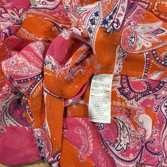 Chico’s Shirt Coral Paisley Button Up Blouse Sz 8 Opaque Bohemian Preppy Pockets - Picture 6 of 8